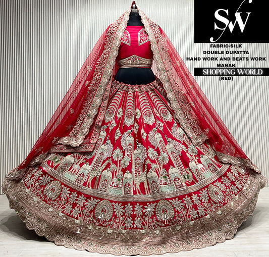 Red silk double dupatta Lehenga