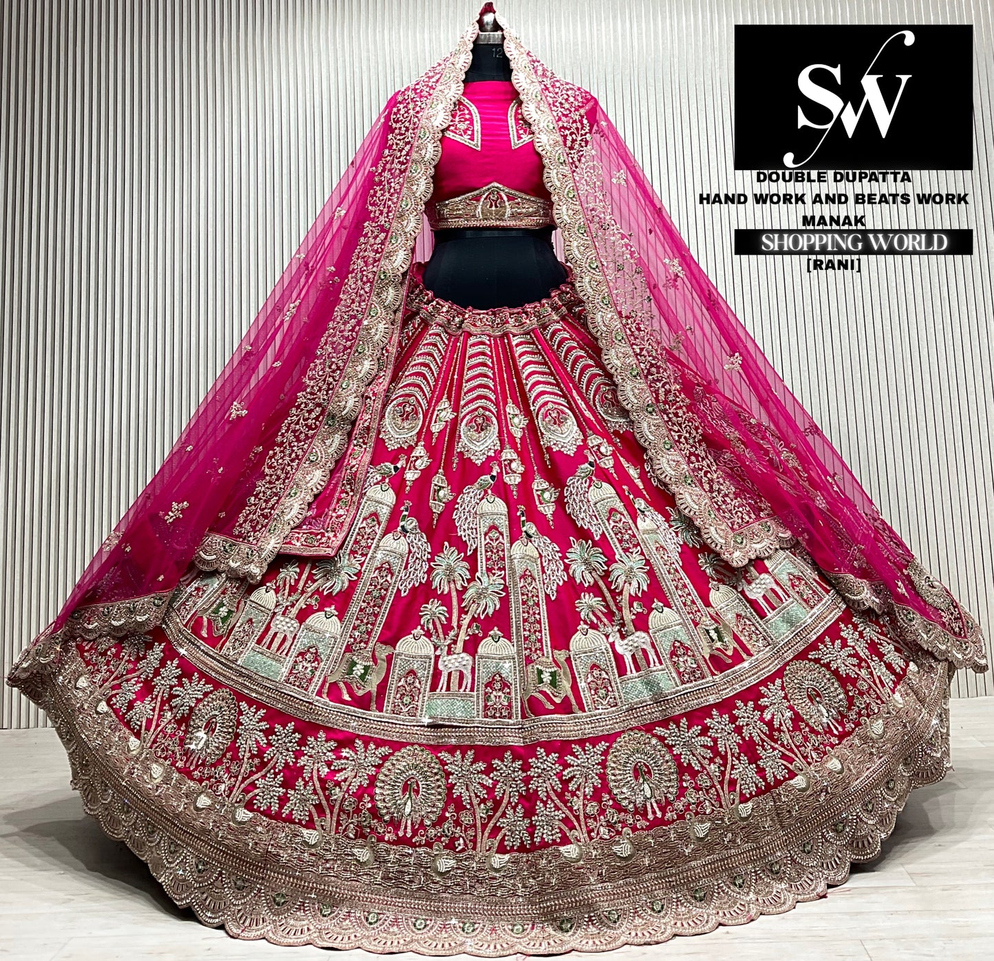 Red silk double dupatta Lehenga