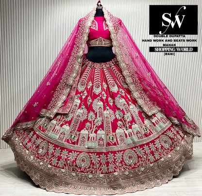 Red silk double dupatta Lehenga