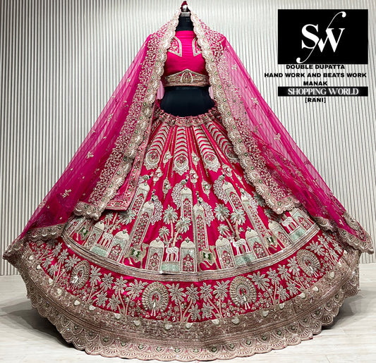 Red silk double dupatta Lehenga