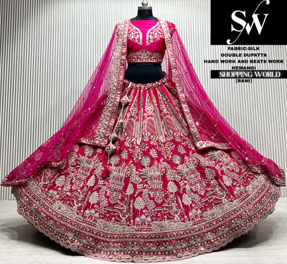 Maroon silk double dupatta Lehenga