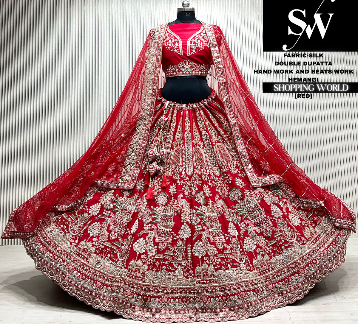 Maroon silk double dupatta Lehenga