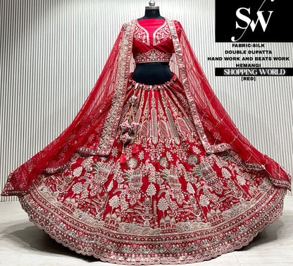 Maroon silk double dupatta Lehenga