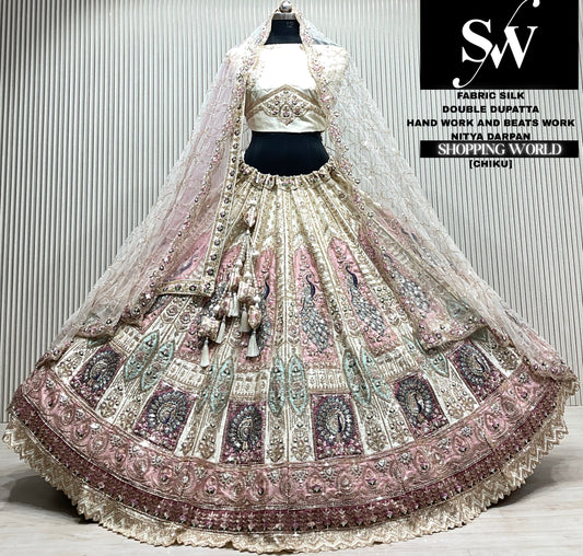 Golden chiku double dupatta Lehenga