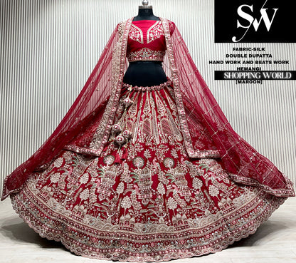 Maroon silk double dupatta Lehenga