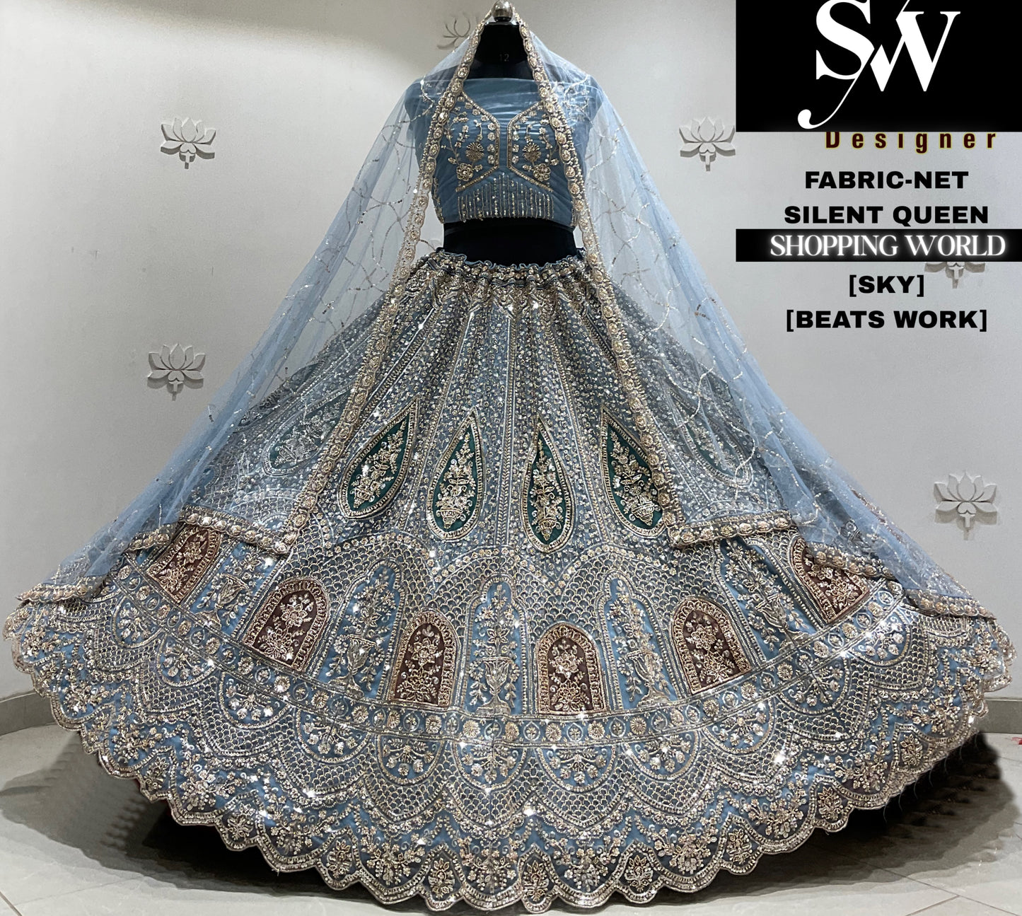 Sky blue net Lehenga