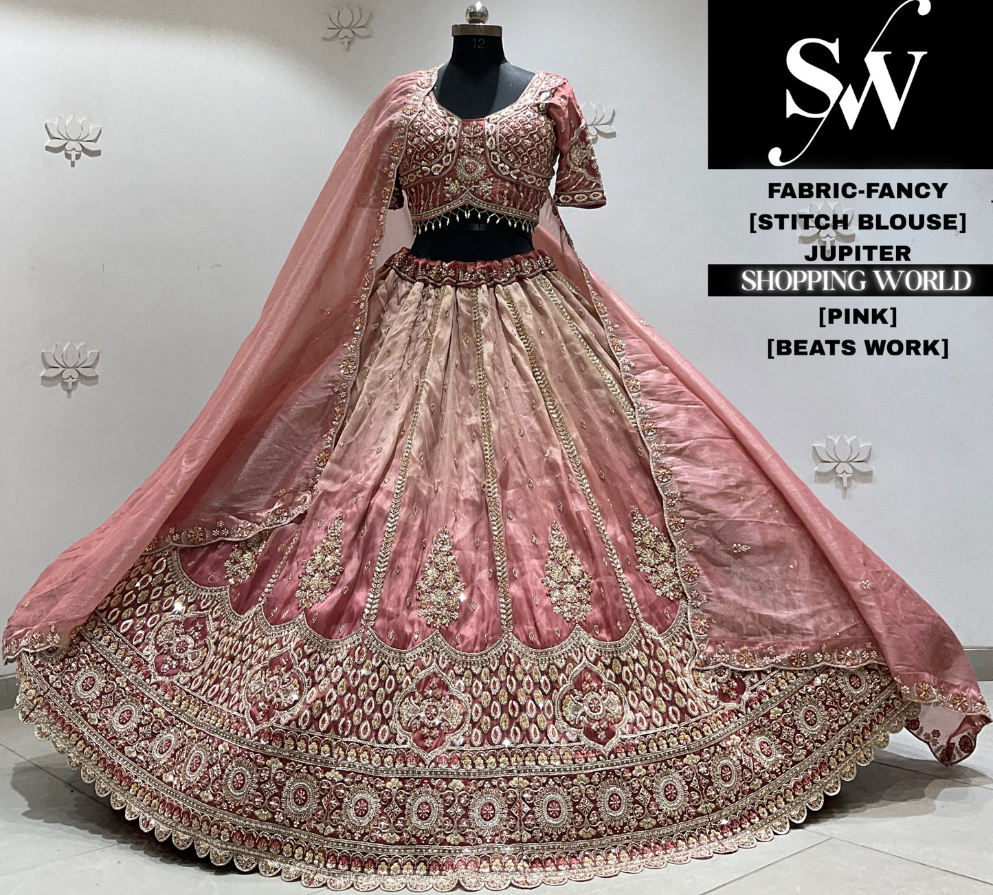 Pink fancy crop top Lehenga