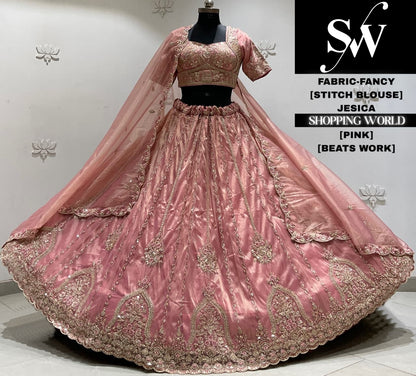 Pink fancy crop top Lehenga