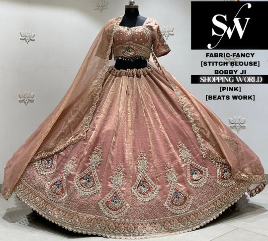 pink fancy crop top Lehenga