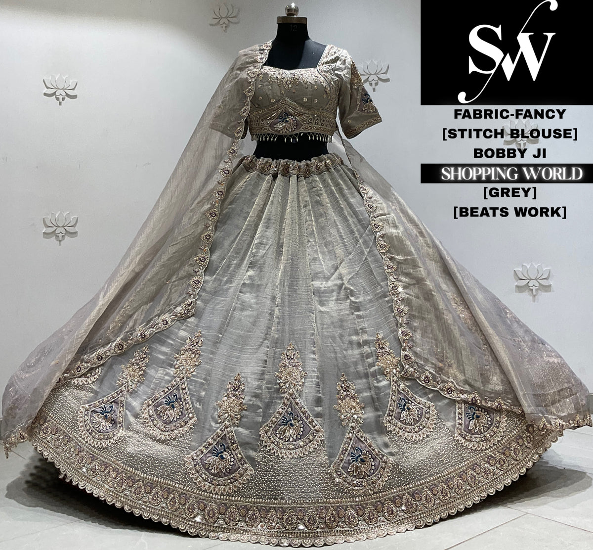 Grey fancy crop top Lehenga