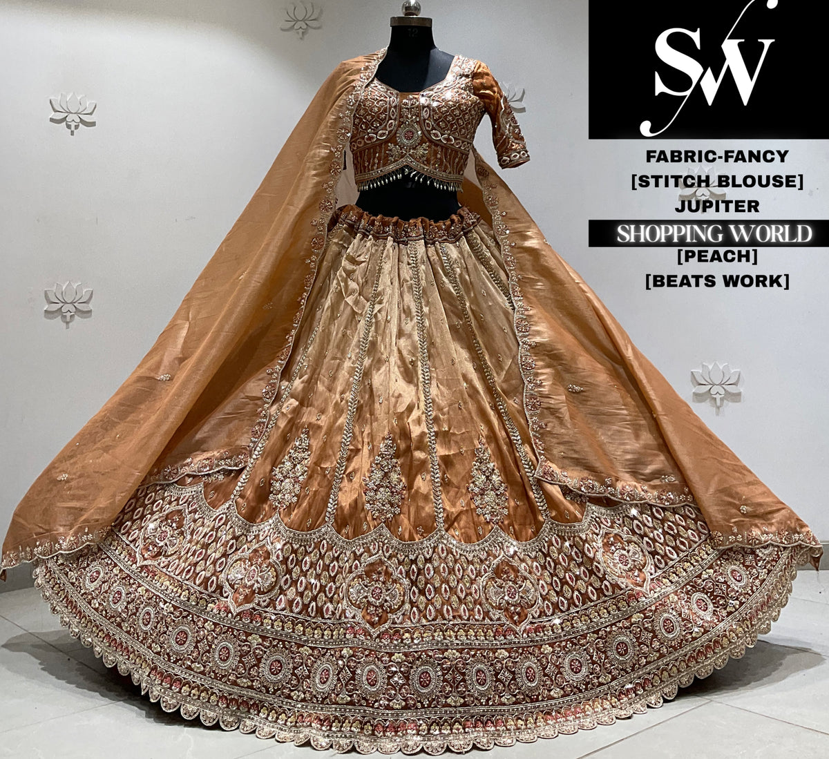 Peach fancy crop top Lehenga