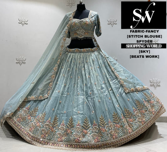 Sky blue fancy Crop top Lehenga