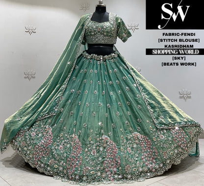 Sky blue fancy Crop top Lehenga