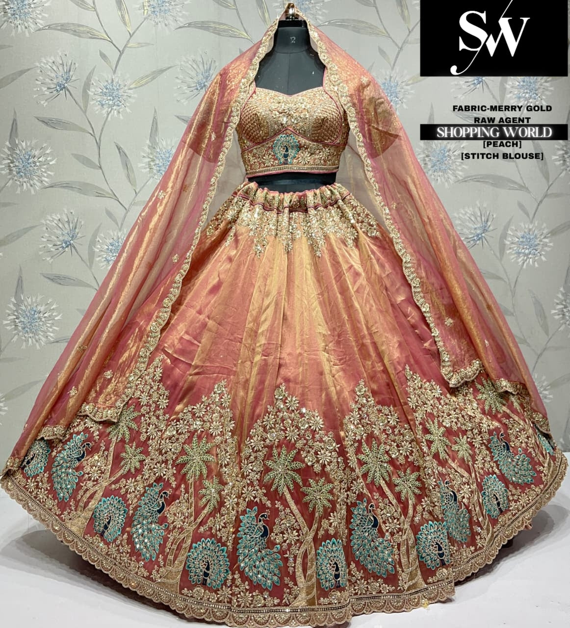 Peach Marry gold Lehenga