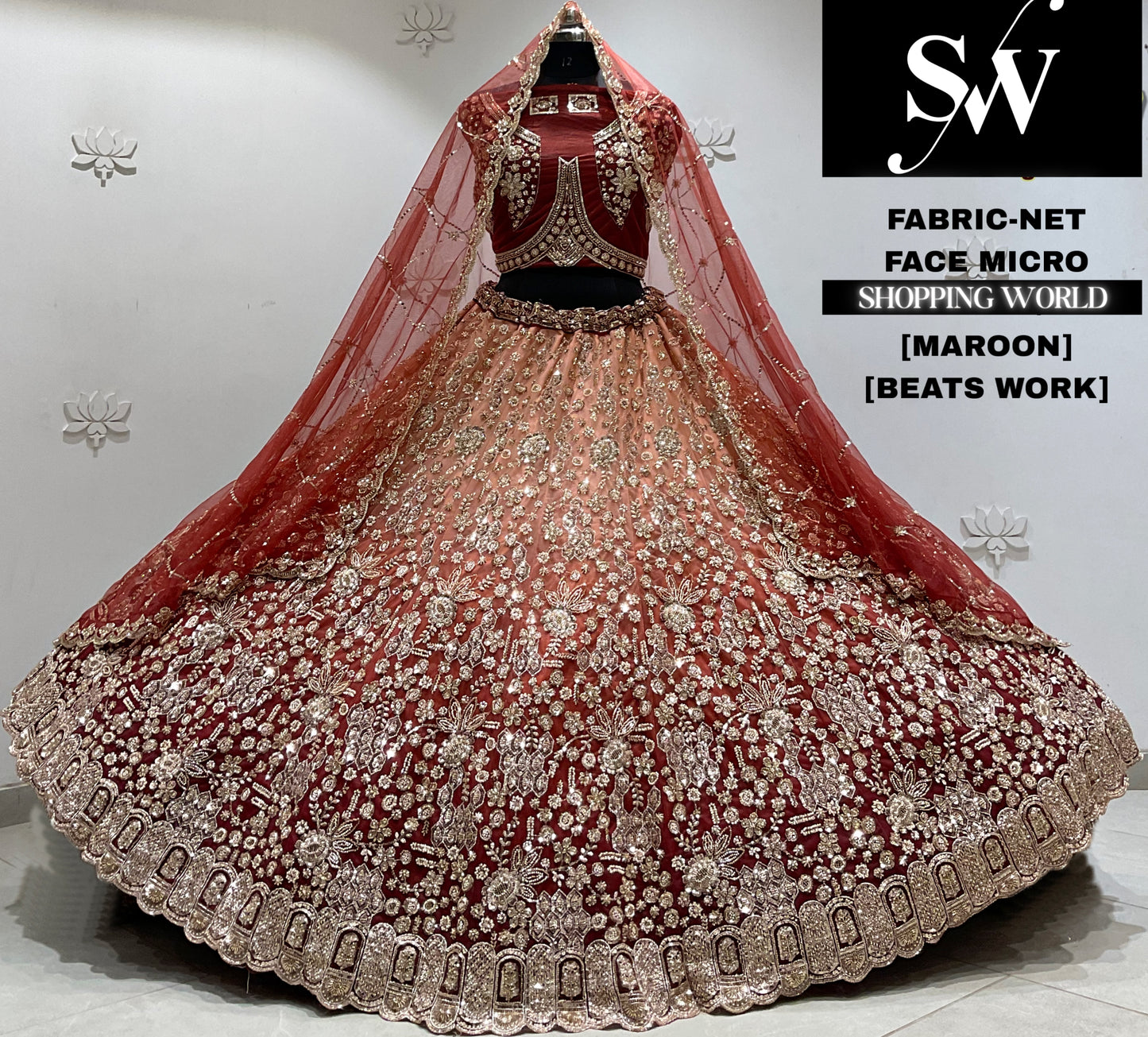 Maroon net Lehenga