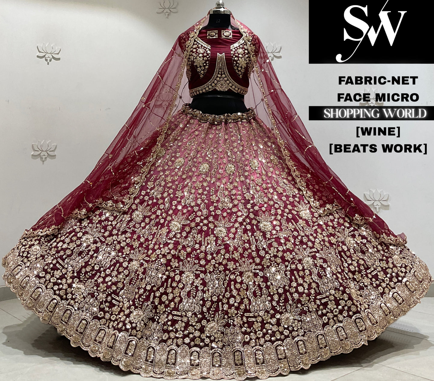 Maroon net Lehenga