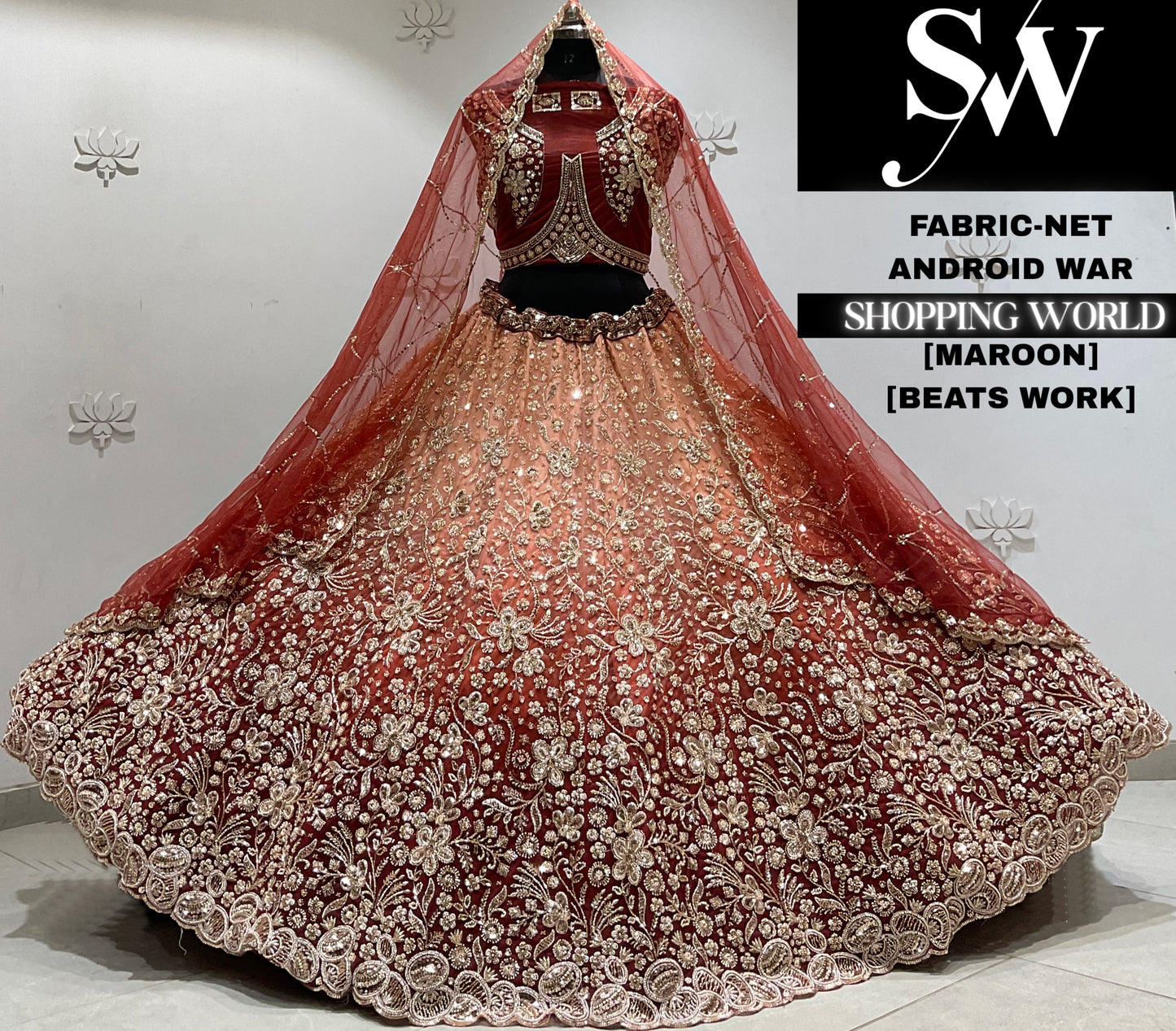 Maroon net Lehenga