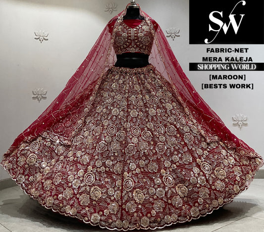 Wine maroon net Lehenga