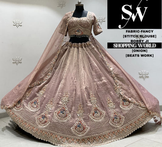 pink fancy crop top Lehenga
