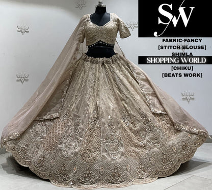 Golden chiku fancy crop top Lehenga