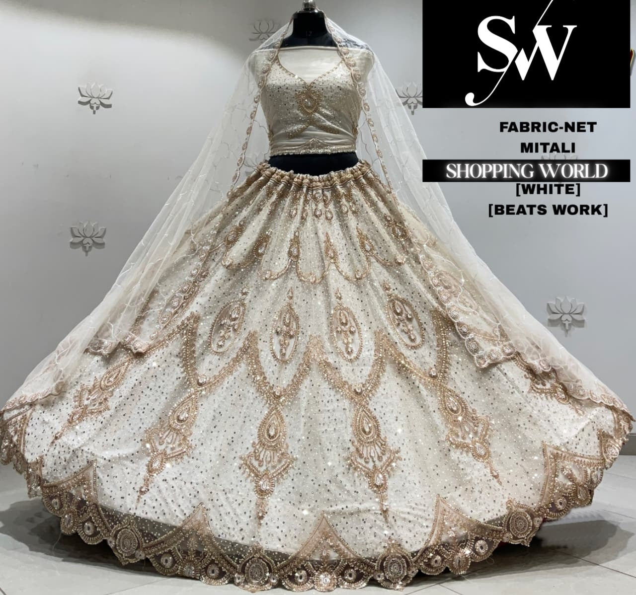 Golden chiku net Lehenga