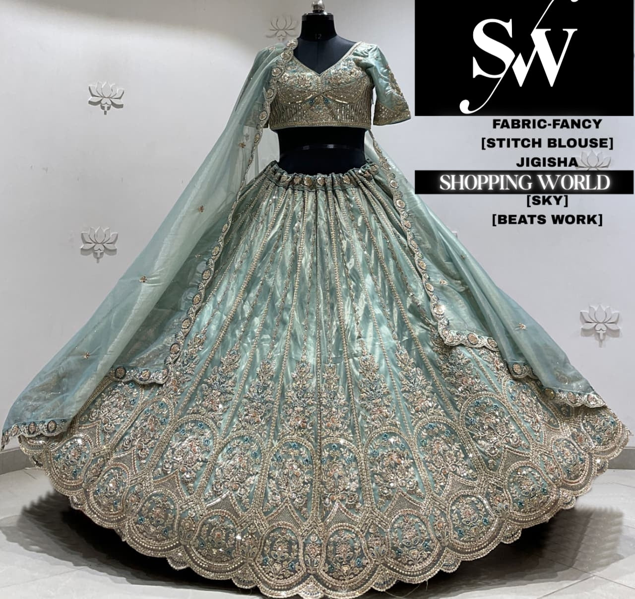 Sky blue fancy crop top Lehenga