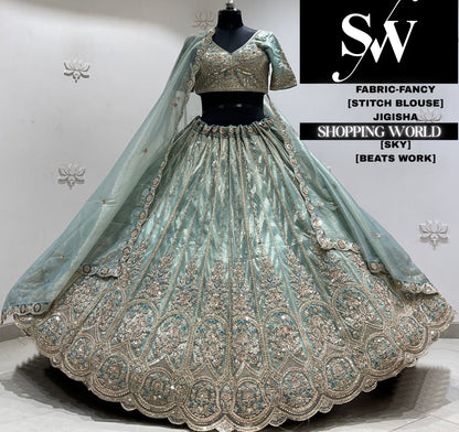 Sky blue fancy crop top Lehenga