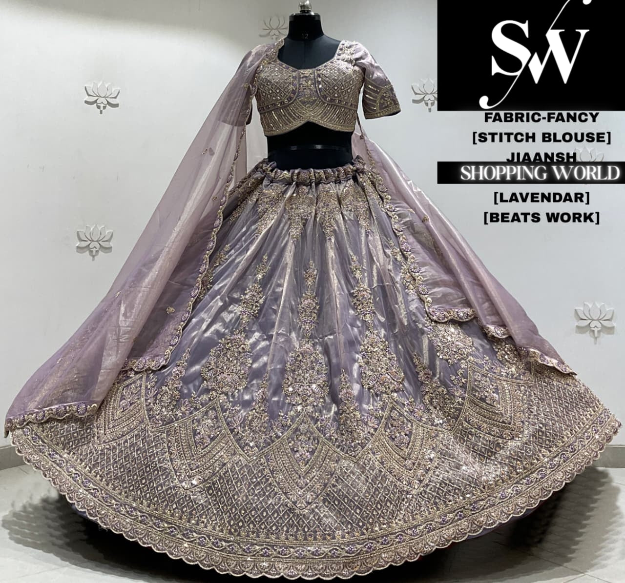 Lavender fancy crop top Lehenga