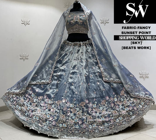 Onion pink net Lehenga