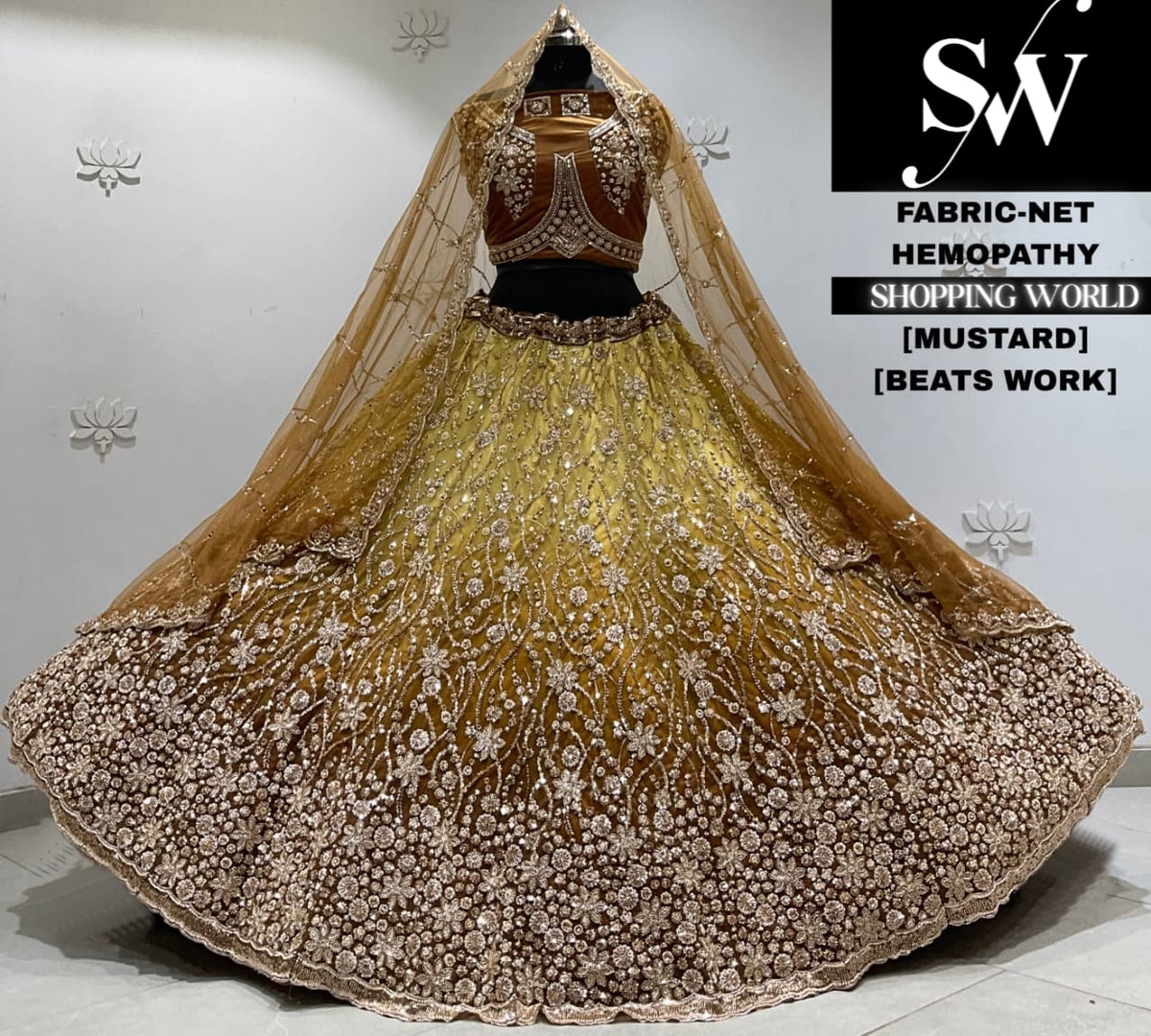 Mustered yellow net Lehenga