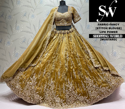 Mustard yellow fancy crop top Lehenga