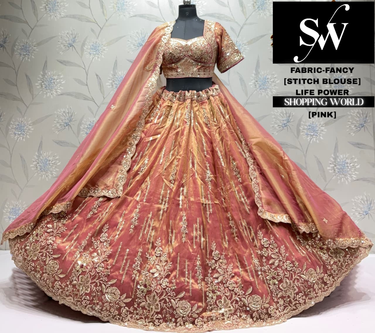 Pink fancy crop top Lehenga