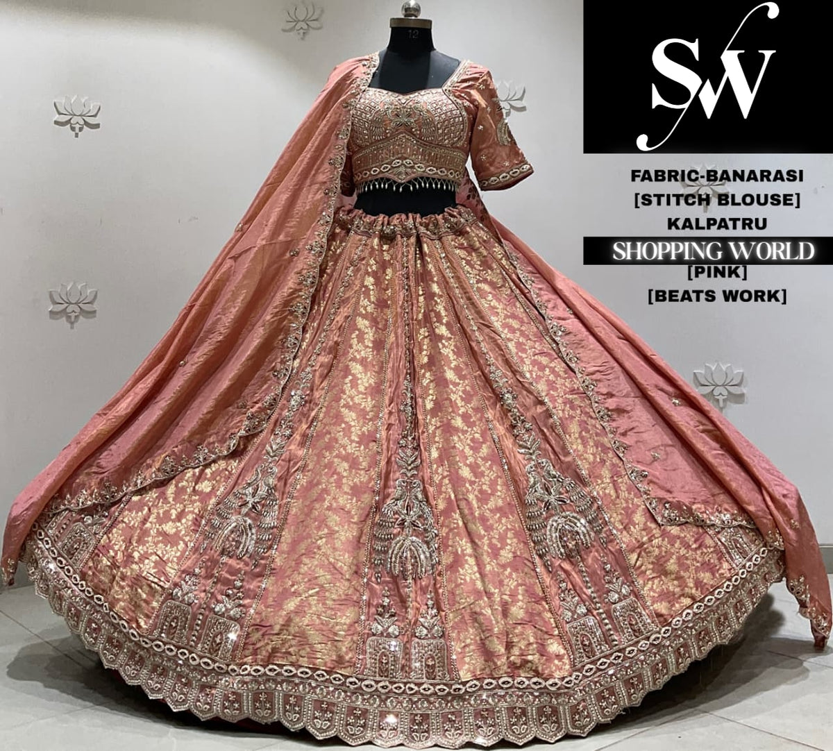 Lavender banarasi crop top Lehenga