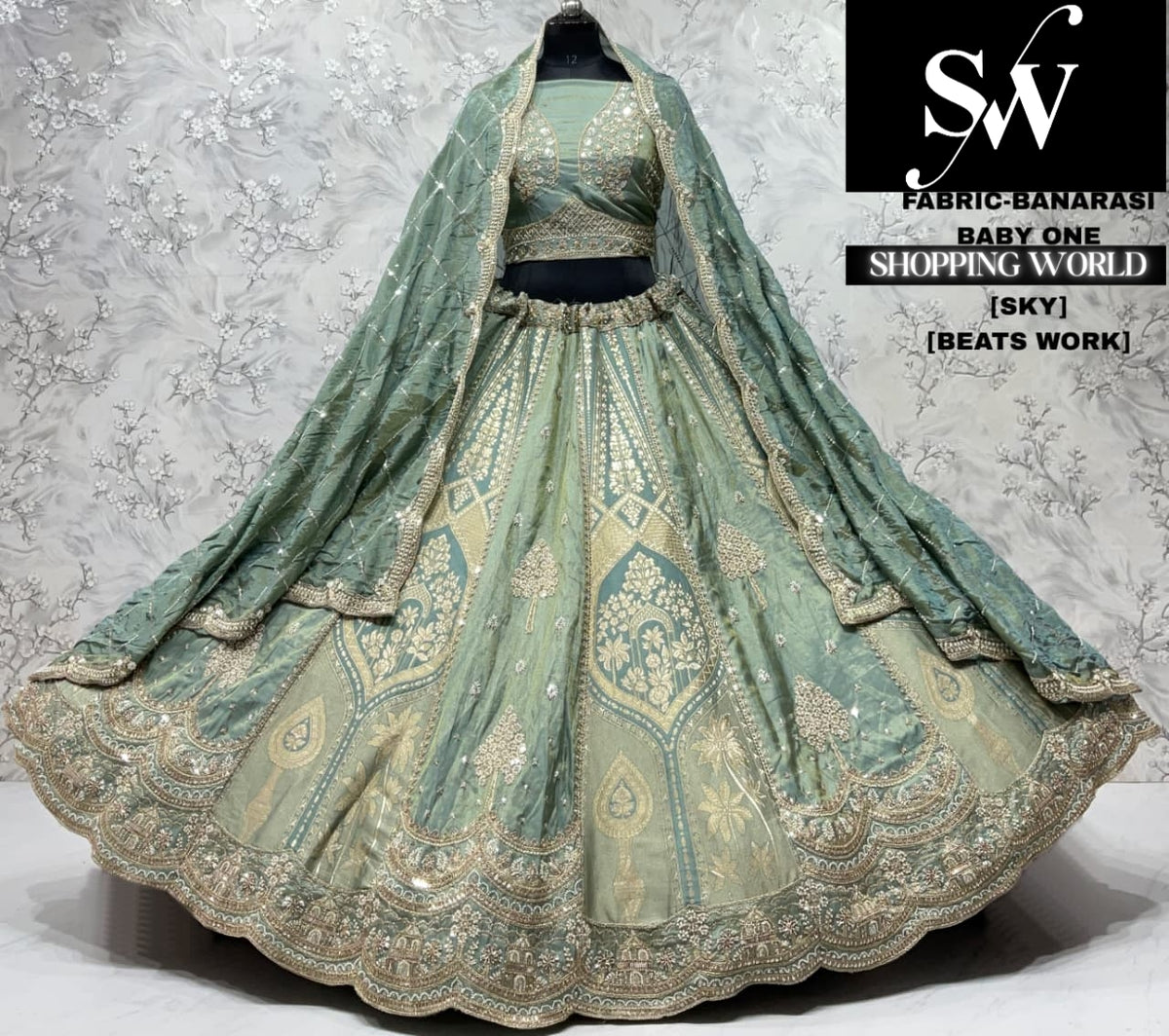 Pink banarasi crop top Lehenga