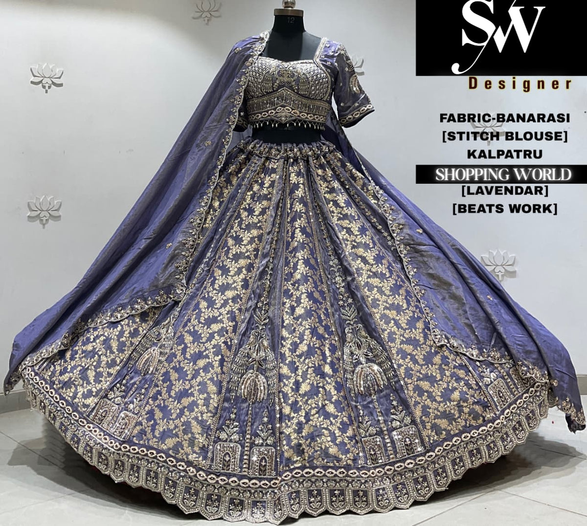 Lavender banarasi crop top Lehenga