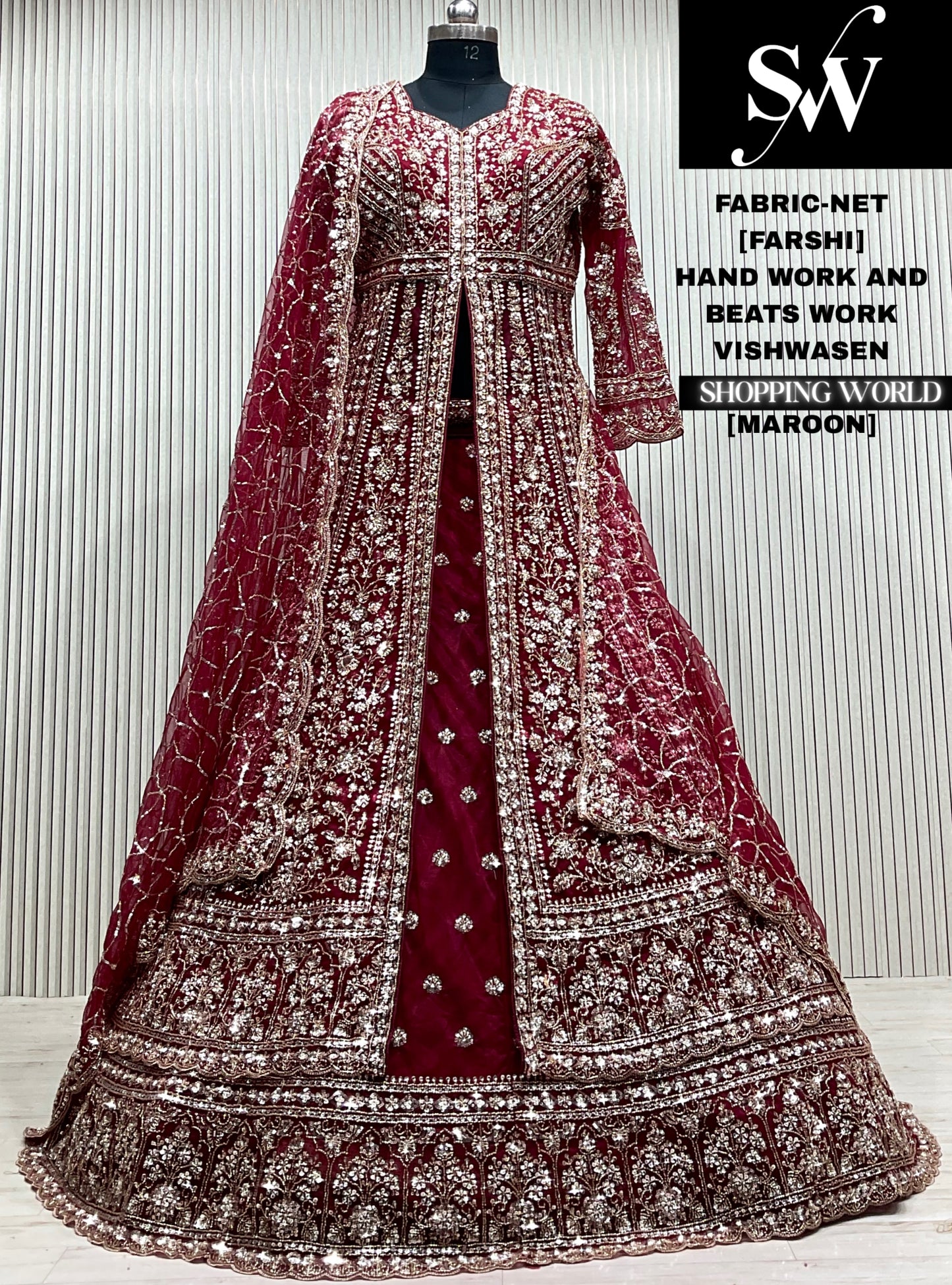 Maroon net Long Farshi Garara Indo Western Dress