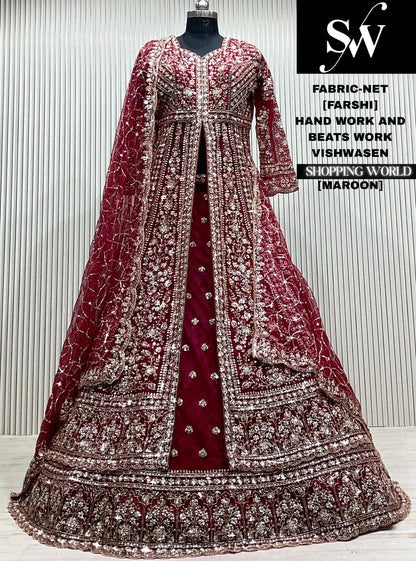 Maroon net Long Farshi Garara Indo Western Dress