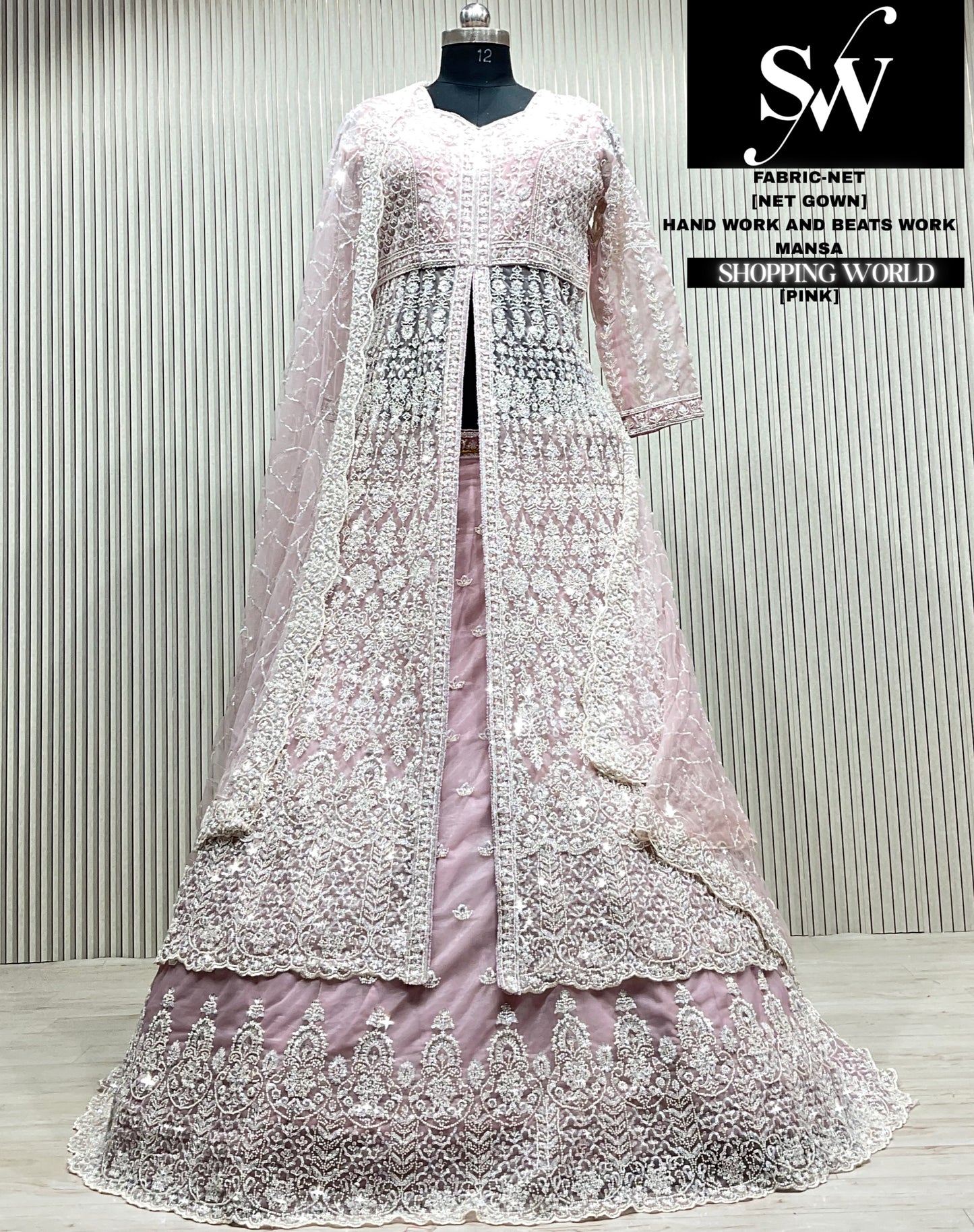Pink net Long Farshi Garara Indo Western Dress