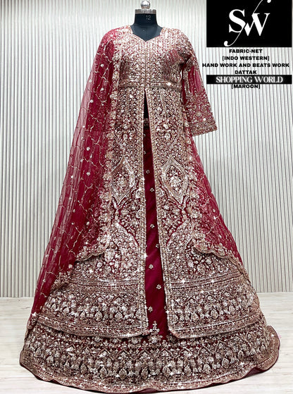 Wine maroon Long Farshi Garara Indo Western Dress