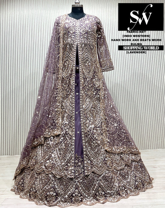 Lavender Long Farshi Garara Indo Western Dress