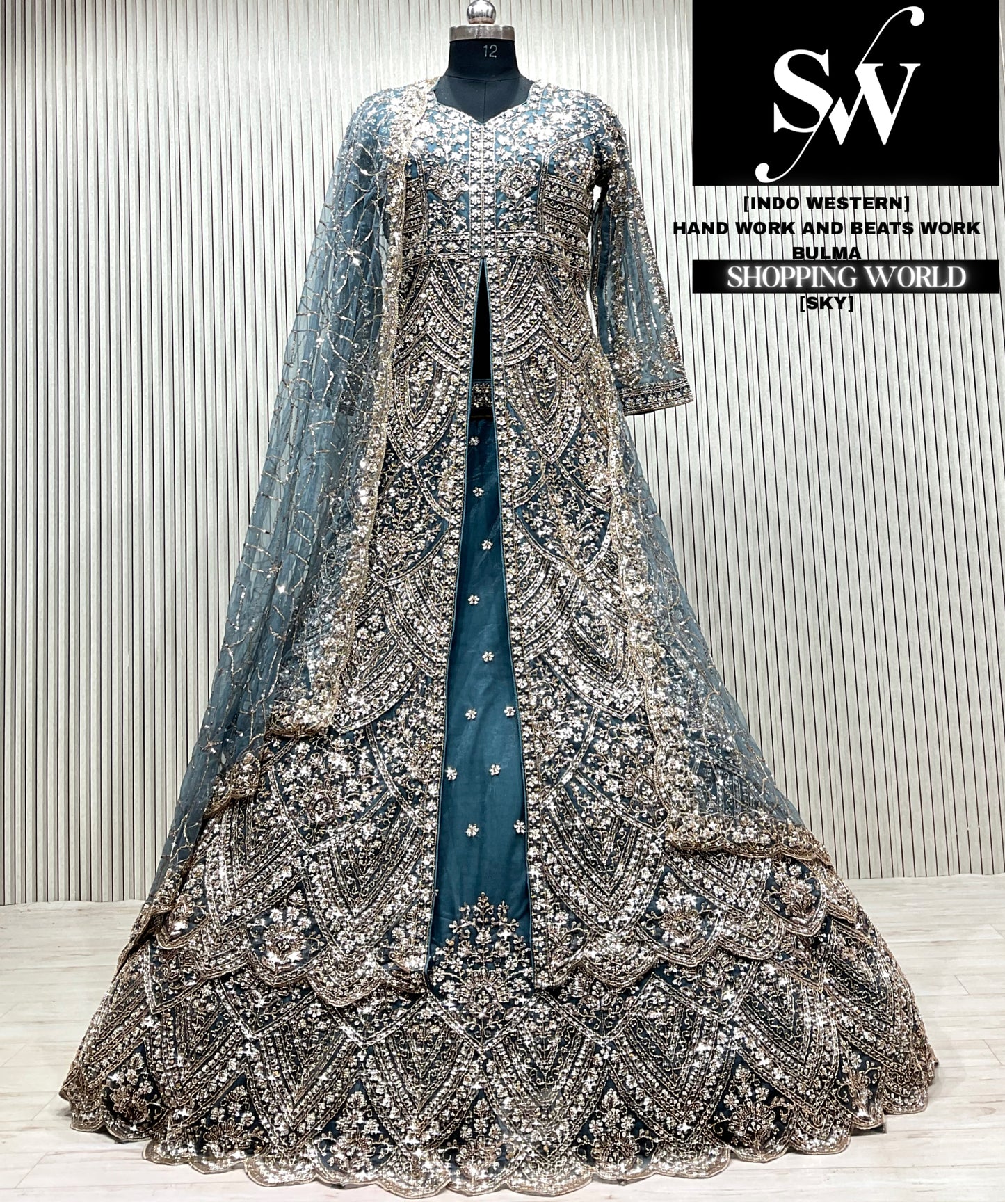 Sky blue Long Farshi Garara Indo Western Dress
