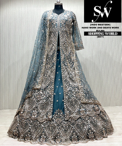Sky blue Long Farshi Garara Indo Western Dress