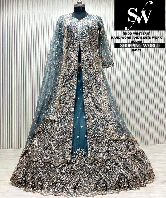 Sky blue Long Farshi Garara Indo Western Dress
