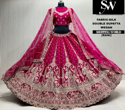 Red velvet bridal double dupatta Lehenga