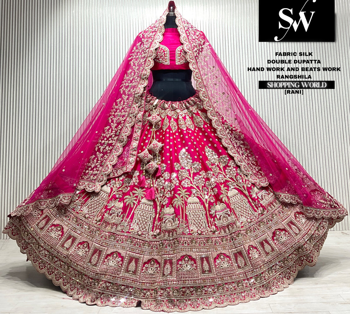 Maroon velvet bridal double dupatta Lehenga