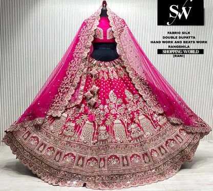 Maroon velvet bridal double dupatta Lehenga