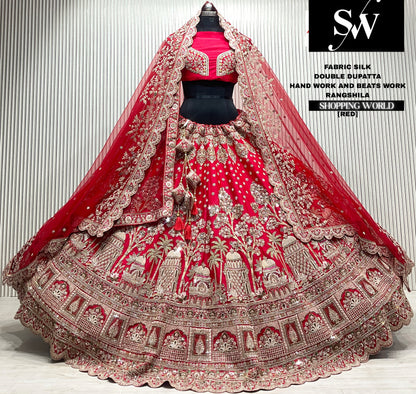 Maroon velvet bridal double dupatta Lehenga