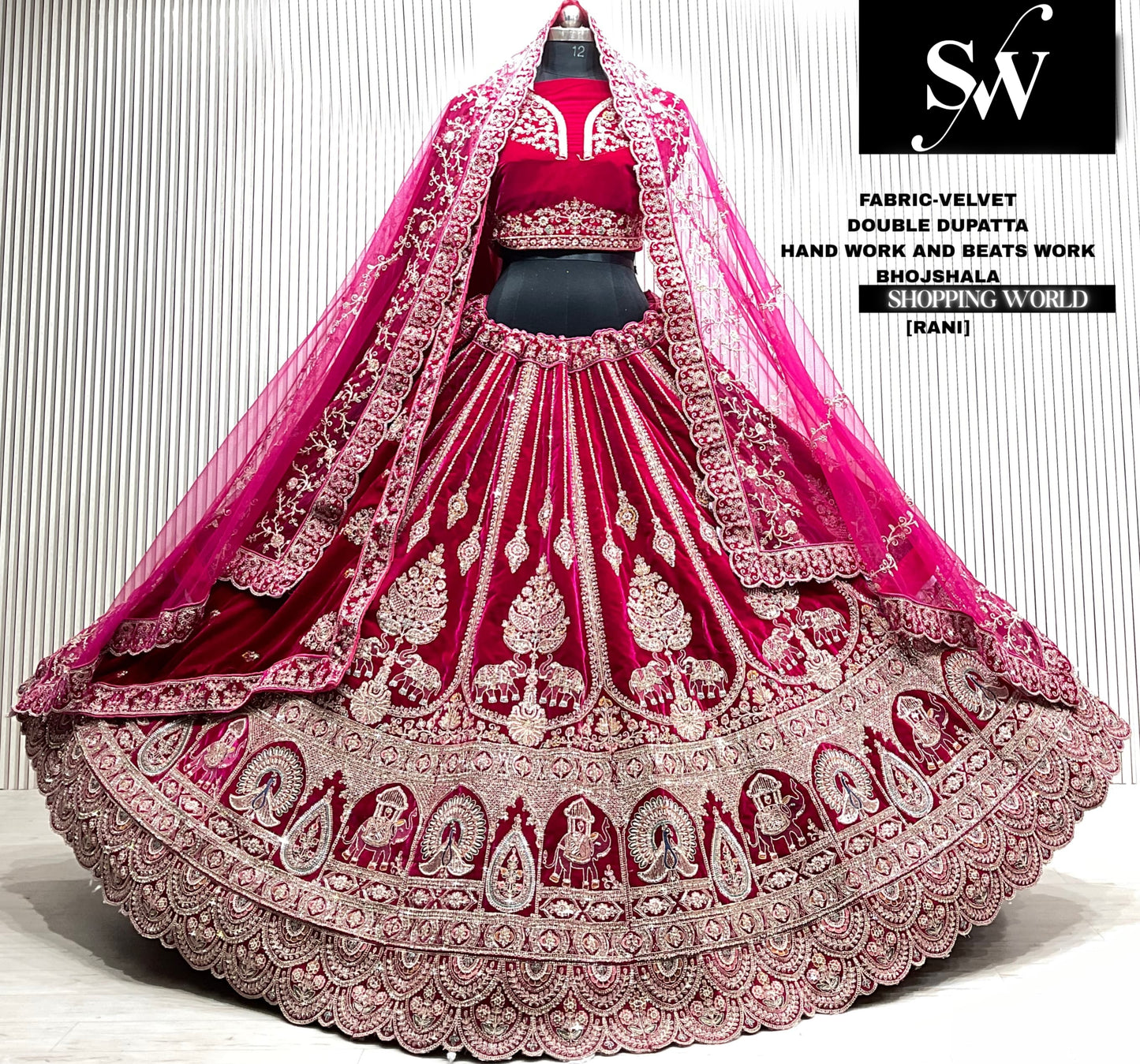 D.maroon velvet bridal double dupatta Lehenga