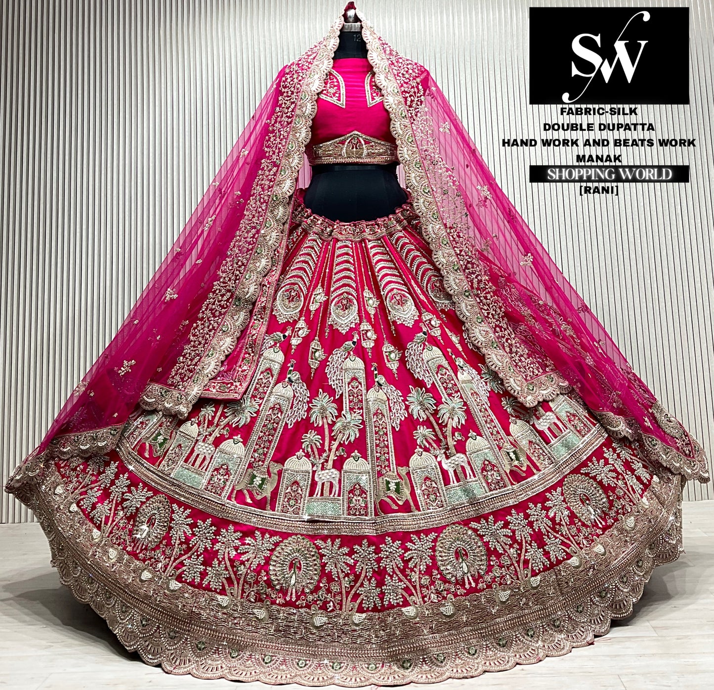 Red silk bridal double dupatta Lehenga