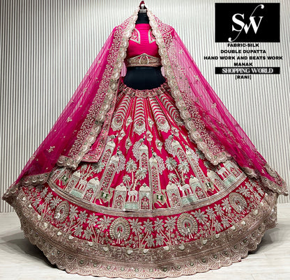 Red silk bridal double dupatta Lehenga